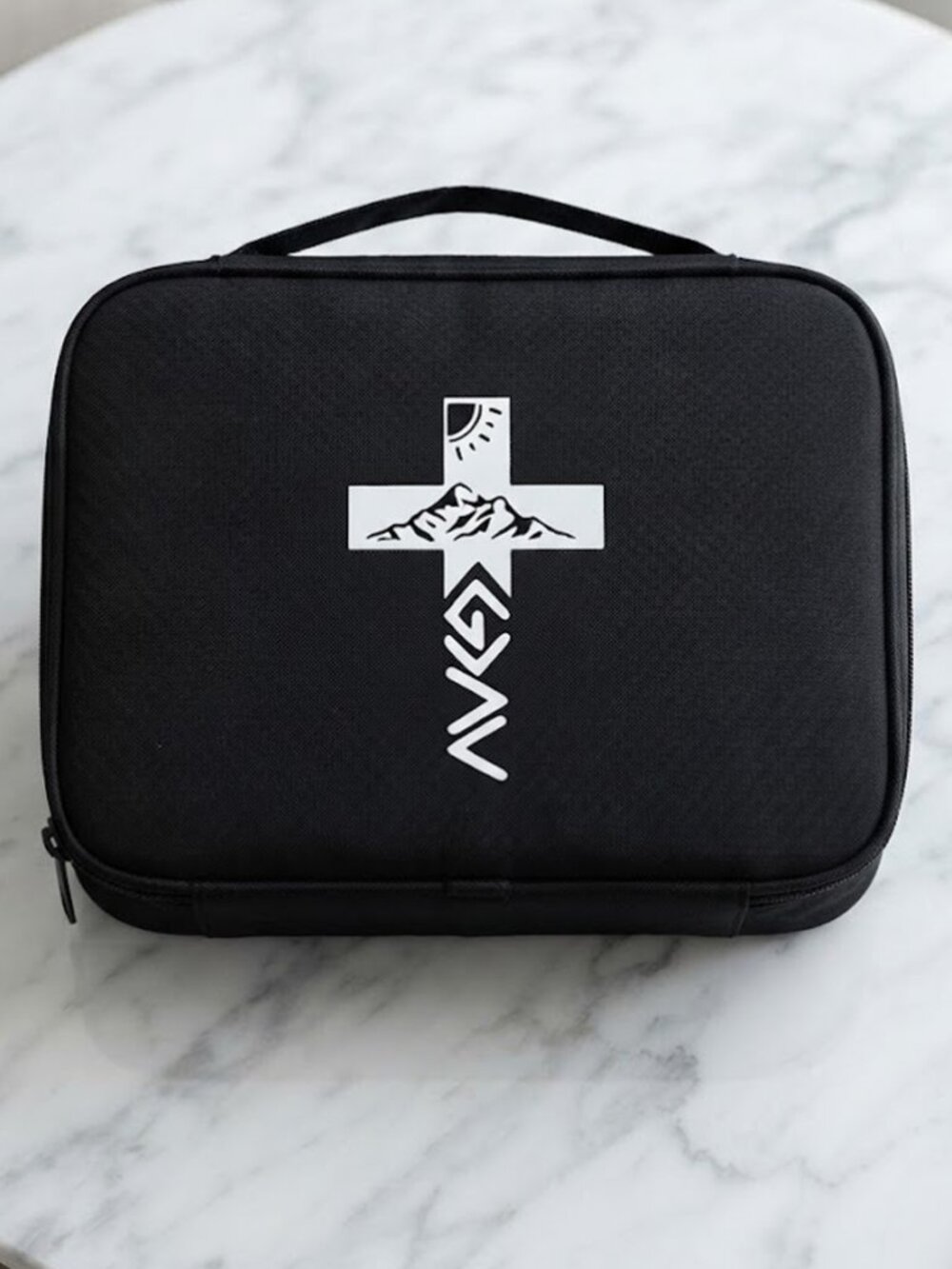 Ladies Religious Black White Cross Bible Case - Book Cover Carrying Case